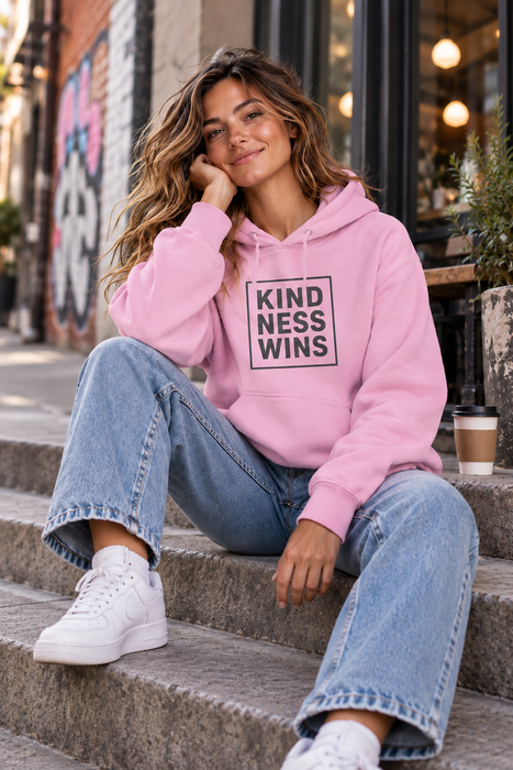 Kindness Wins Hoodie — Pink Inspirational Graphic Hoodie