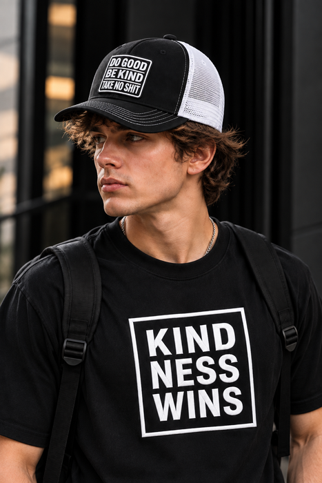 6 Panel Mesh Back Trucker Hat Do good be kind take no shit